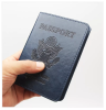 Passport Holder with Vaccine Card Slot Holder for Men & Women, Waterproof PU Leather, Dark Blue & Sky Blue, 2 Pack
