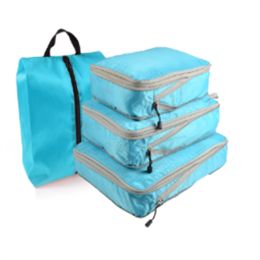 Packing Cubes for Travel, 4 Pcs Travel Cubes Storage Set with Shoe Bag Suitcase Organizer Lightweight Luggage for Travel Accessories (Color: Blue, size: L)