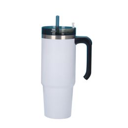 30oz 20oz Handle Vacuum Thermal Mug Beer Cup Travel Car Thermo Mug Portable Flask Coffee Stainless Steel Cups With Lid And Straw (Color: White, Capacity: 890ml)