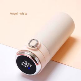 Intelligent Vacuum Cup Car Protable Thermos Coffee Tea Milk Travel Thermoses Bottle Stainless Steel Smart Temperature Display (Color: White, Capacity: 420ml)
