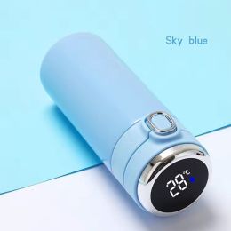 Intelligent Vacuum Cup Car Protable Thermos Coffee Tea Milk Travel Thermoses Bottle Stainless Steel Smart Temperature Display (Color: Blue, Capacity: 420ml)