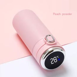 Intelligent Vacuum Cup Car Protable Thermos Coffee Tea Milk Travel Thermoses Bottle Stainless Steel Smart Temperature Display (Color: Pink, Capacity: 420ml)