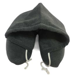 Hooded Neck Pillows for Travel - U Shaped Travel Pillow Sleeping Support polystyrene Foam microbeads Stress Pillow (Color: Dark Grey)