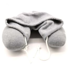 Hooded Neck Pillows for Travel - U Shaped Travel Pillow Sleeping Support polystyrene Foam microbeads Stress Pillow (Color: Lingt Grey)