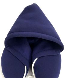 Hooded Neck Pillows for Travel - U Shaped Travel Pillow Sleeping Support polystyrene Foam microbeads Stress Pillow (Color: Blue)