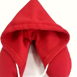 Hooded Neck Pillows for Travel - U Shaped Travel Pillow Sleeping Support polystyrene Foam microbeads Stress Pillow (Color: Red)
