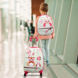 2 PCS Kids Luggage Set, 12" Backpack and 16" Spinner Case with 4 Universal Wheels, Travel Suitcase for Boys Girls (pattern: owl)