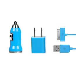 32pin USB Car Charger USB Wall Charger USB Cable Compatible with iPhone4/4S (Color: Blue)