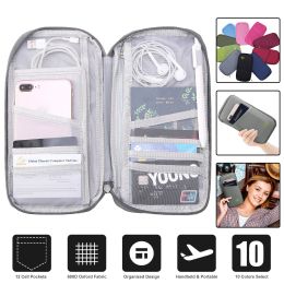 Travel Passport Wallet 12Cells Ticket ID Credit Card Holder Water Repellent Documents Phone Organizer (Color: Silver)