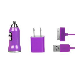 32pin USB Car Charger USB Wall Charger USB Cable Compatible with iPhone4/4S (Color: Purple)