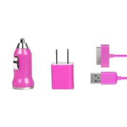 32pin USB Car Charger USB Wall Charger USB Cable Compatible with iPhone4/4S (Color: Hot Pink)