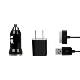 32pin USB Car Charger USB Wall Charger USB Cable Compatible with iPhone4/4S (Color: Black)