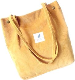 Sable Hub Women's Shopping Bag Canvas Hand Bags | Shoulder Bag Corduroy Environmental Storage | Reusable Foldable Tote Bag (Color: yellow)