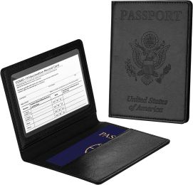 Passport Holder with Vaccine Card Slot Holder for Men & Women, Waterproof PU Leather, Black (Pack: Pack 5)