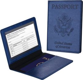 Passport Holder with Vaccine Card Slot Holder for Men & Women, Waterproof PU Leather, Dark Blue (Pack: Pack 1)