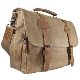 Canvas Messenger Bag for Men;  Laptop Case;  Satchel | Office Professionals;  Students;  Travel | Waxed Canvas;  Genuine Leather;  Smoked Metal Hardwa (Color: Brown)